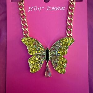 Betsey Johnson Yellow Crystal Butterfly Necklace
